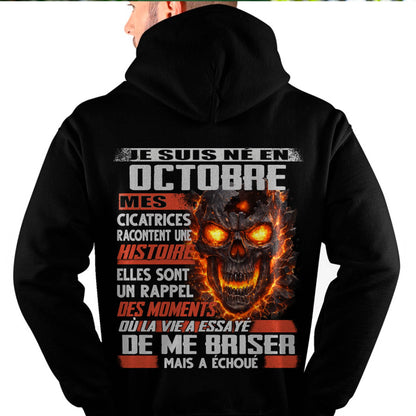 Je Suis Né en Octobre – Mes Cicatrices Racontent Une Histoire | T-Shirt Homme Fort - LUNA10 (SKU26T-01175-10)