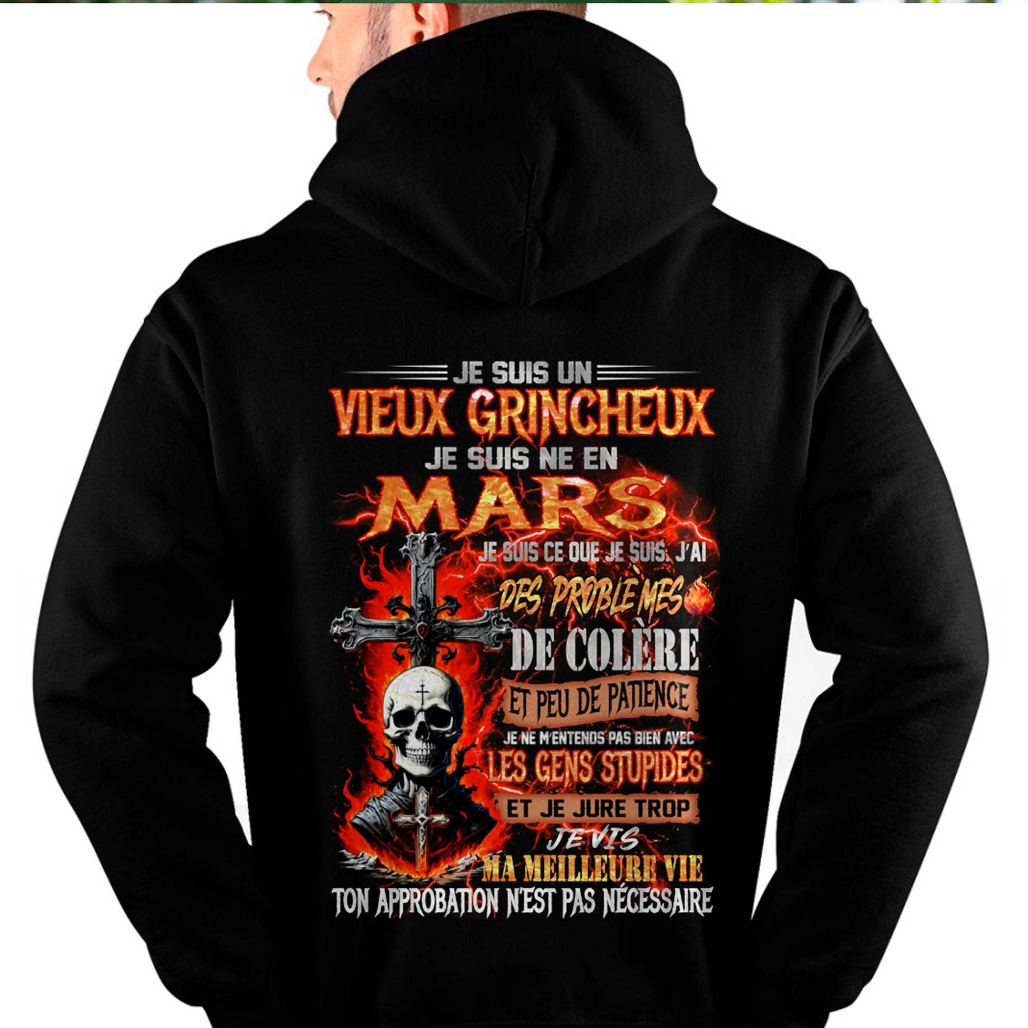 Je Suis Un Vieux Grincheux Né en Mars – T-Shirt Homme Fort Caractère - LUNA03 (SKU26T-01141-03)