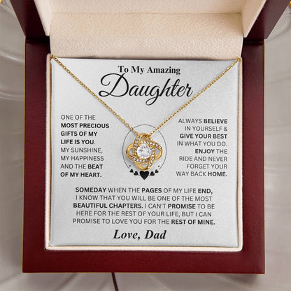 TO MY DAUGHTER FROM DAD "I PROMISE TO LOVE YOU FOR THE REST OF MINE" - Premium Love Knot Necklace