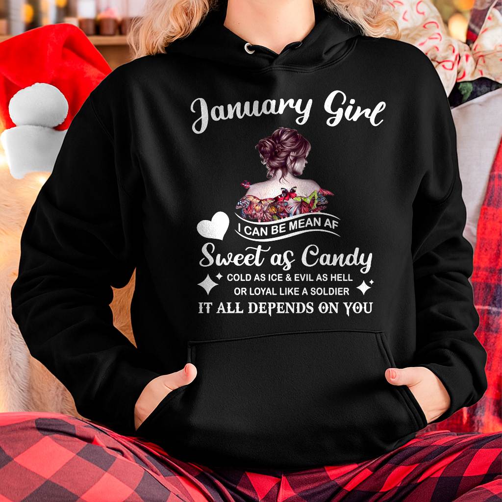 January Girl T-Shirt – Sweet As Candy, Cold As Ice - Birthday Gift for Women - LUNA01 (SKU26T-01-38-01)
