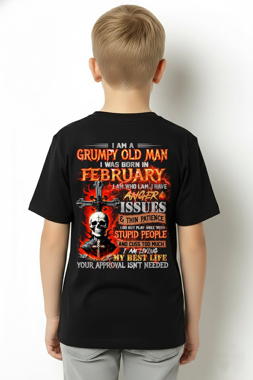 FEBRUARY - GRUMPY OLD MAN T-SHIRT - FUNNY SKULL ANGER ISSUES TEE - PERFECT GIFT FOR MEN LUNA02 / male (SKU12-319-02)