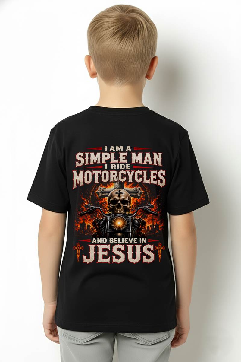 I AM A SIMPLE MAN, BIKER I RIDE MOTORCYCLES AND BELIEVE IN JESUS GOD IS MY GUIDE - SHIRT FOR MEN - LUNA00 (SKU2608-214)