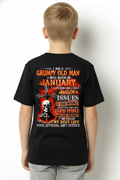 JANUARY - GRUMPY OLD MAN T-SHIRT - FUNNY SKULL ANGER ISSUES TEE - PERFECT GIFT FOR MEN LUNA01 / male (SKU12-319-01)