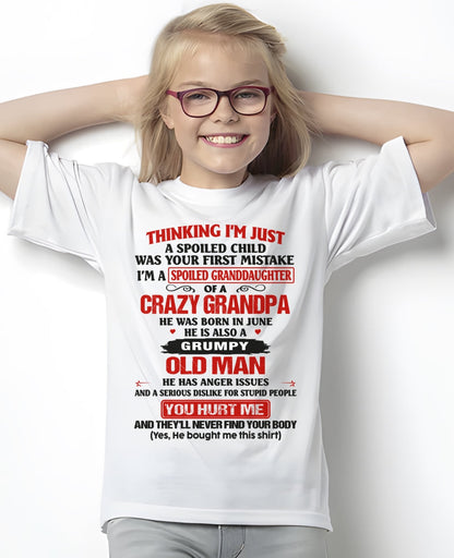 Spoiled Granddaughter of a Crazy Grandpa Shirt – Birthday Gift from June Grandpa / Man - LUNA06 (SKU12-200-06)