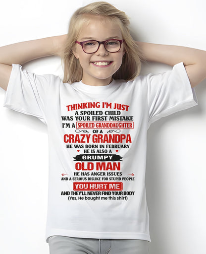 Spoiled Granddaughter of a Crazy Grandpa Shirt – Birthday Gift from February Grandpa / Man - LUNA02 (SKU12-200-02)