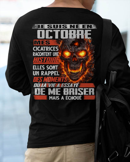 Je Suis Né en Octobre – Mes Cicatrices Racontent Une Histoire | T-Shirt Homme Fort - LUNA10 (SKU26T-01175-10)