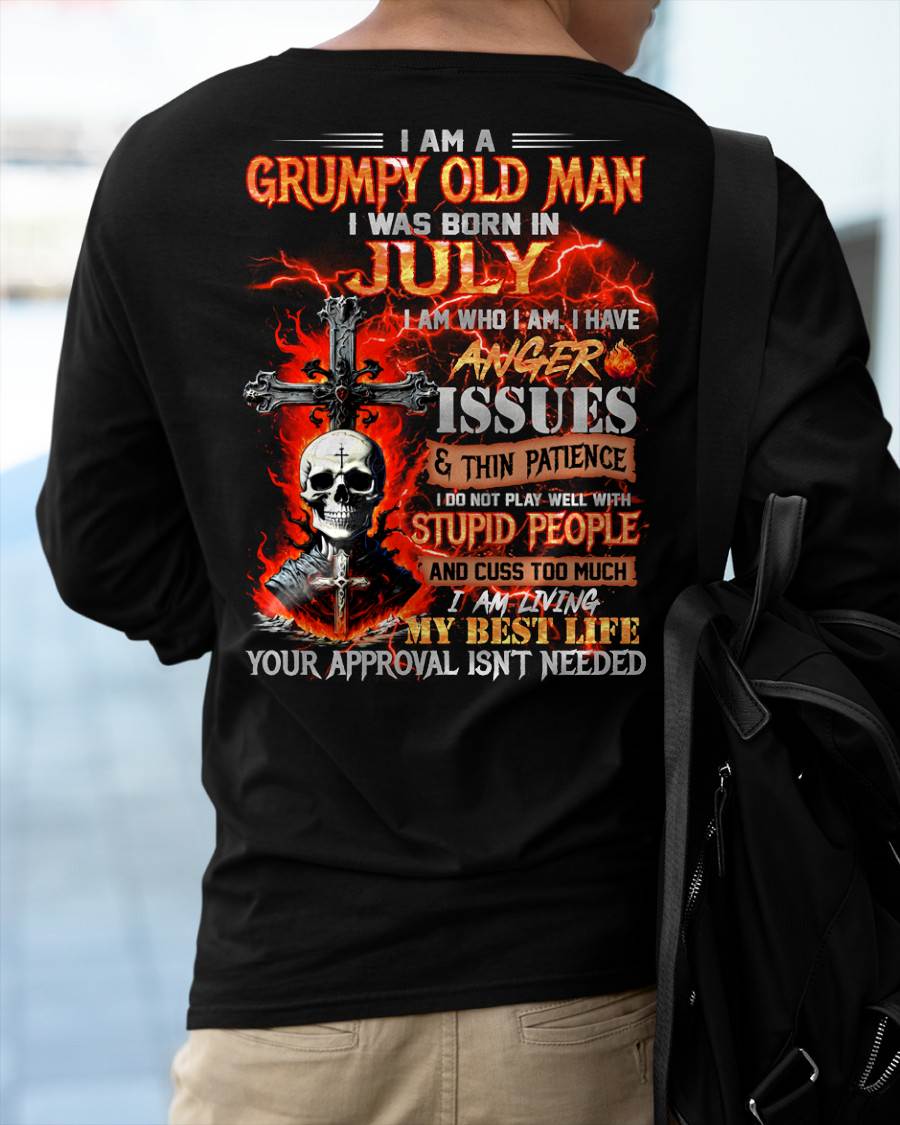 JULY - GRUMPY OLD MAN T-SHIRT - FUNNY SKULL ANGER ISSUES TEE - PERFECT GIFT FOR MEN LUNA07 (SKU12-319-07)