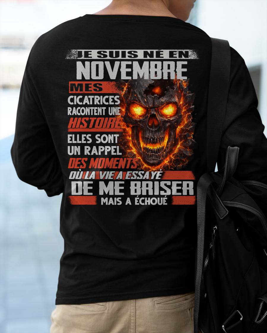 Je Suis Né en Novembre – Mes Cicatrices Racontent Une Histoire | T-Shirt Homme Fort - LUNA11 (SKU26T-01175-11)