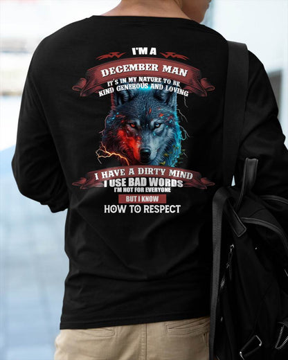 DECEMBER - KNOW HOW TO RESPECT - BIRTHDAY T-SHIRT FOR MEN - LUNA12 (SKU12-162-12)