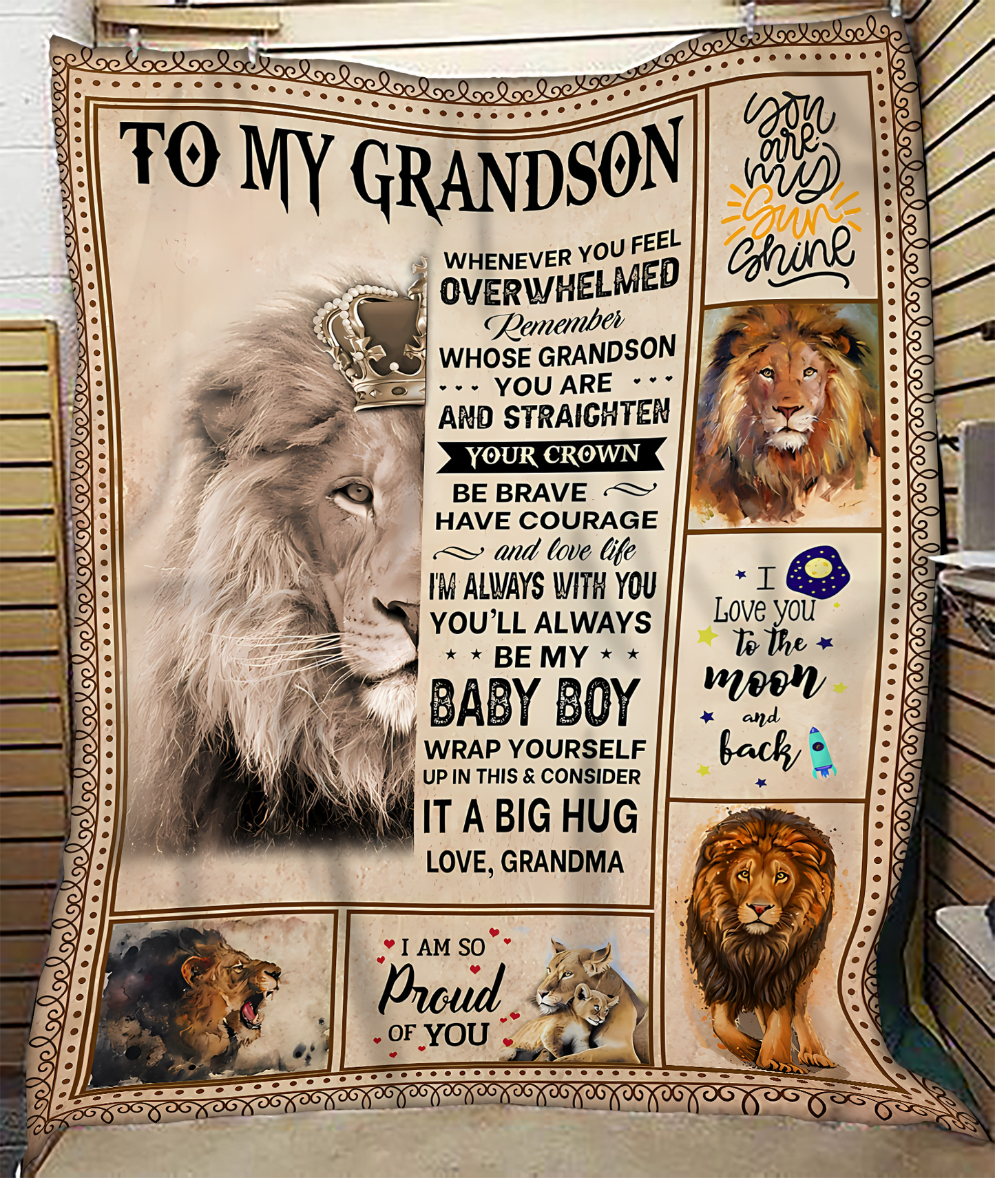 BLANKET FOR GRANDSON – COMFORT & WARMTH GIFT FROM GRANDMA  Sherpa Fleece Quilt Blanket LUNA00 (SKUB12-BLK-02)