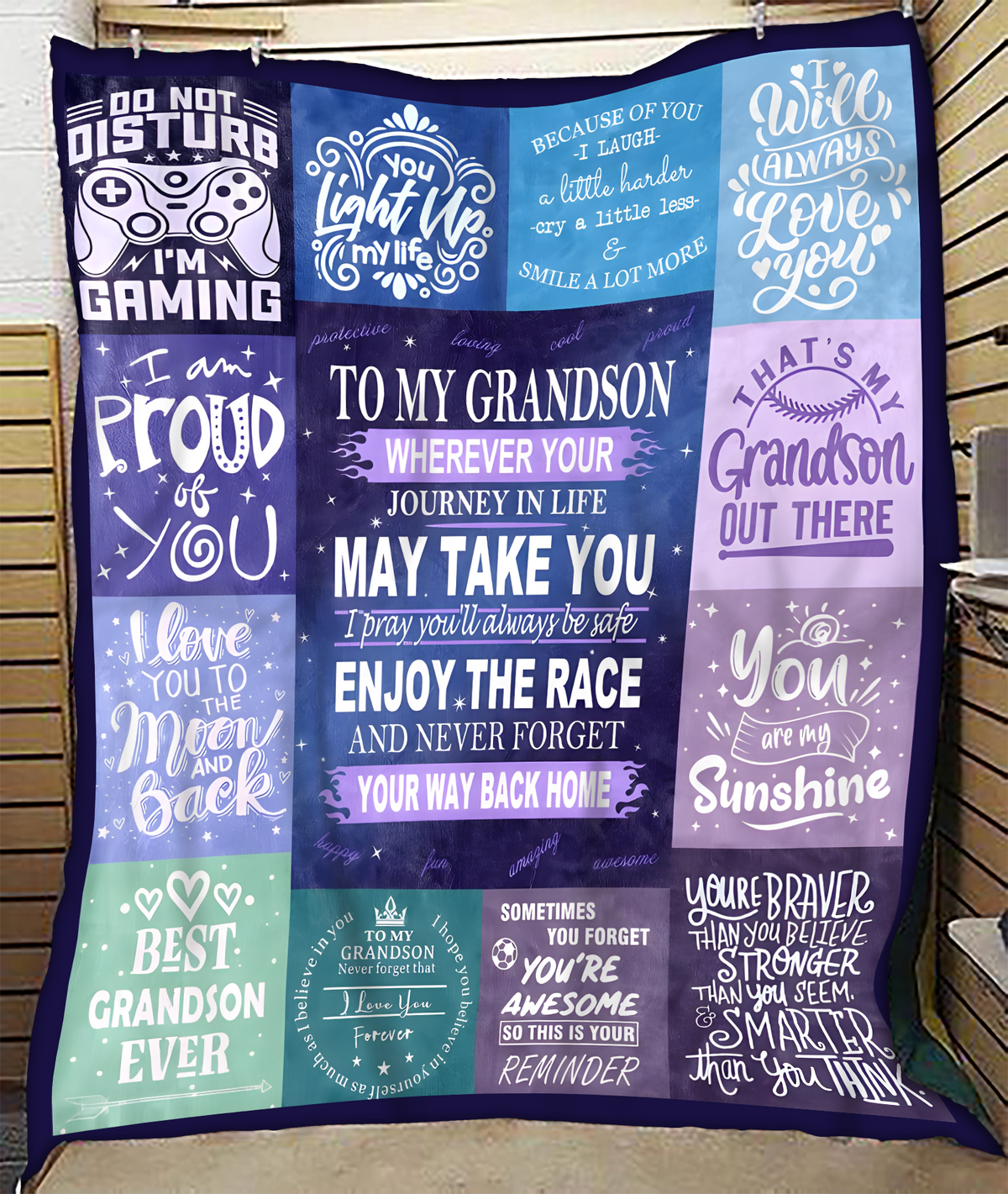 BLANKET FOR GRANDSON – COMFORT & WARMTH GIFT FROM GRANDPARENTS  Sherpa Fleece Quilt Blanket LUNA00 (SKUB11-BLK-02)