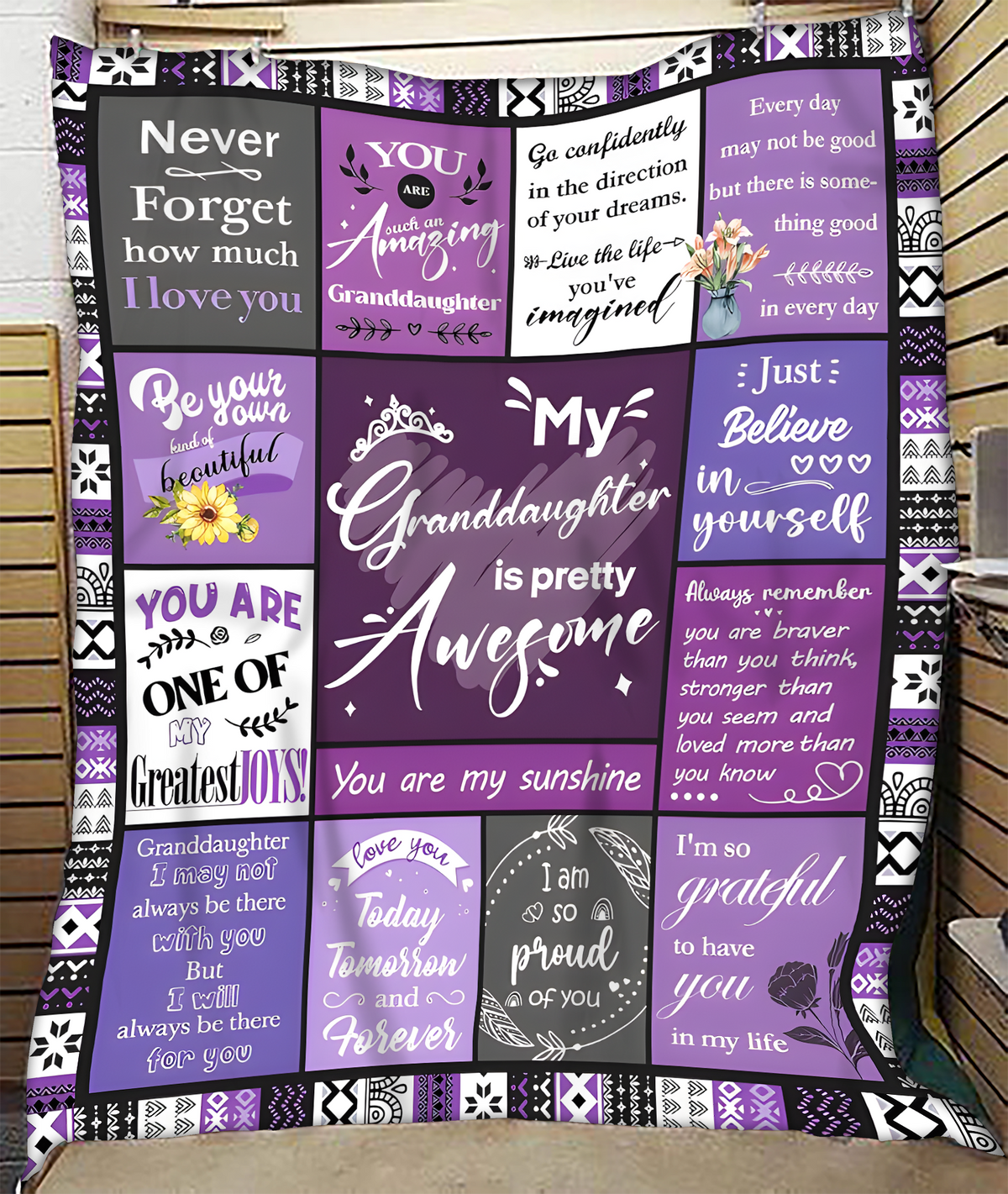 BLANKET FOR GRANDDAUGHTER – COMFORT & WARMTH GIFT FROM GRANDPARENTS  Sherpa Fleece Quilt Blanket LUNA00 (SKUB11-BLK-03)
