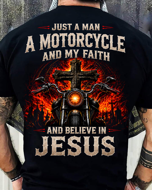 JUST A MAN A MOTORCYCLE MY FAITH IN JESUS - SHIRT FOR MEN - LUNA00 (SKU2608-578)