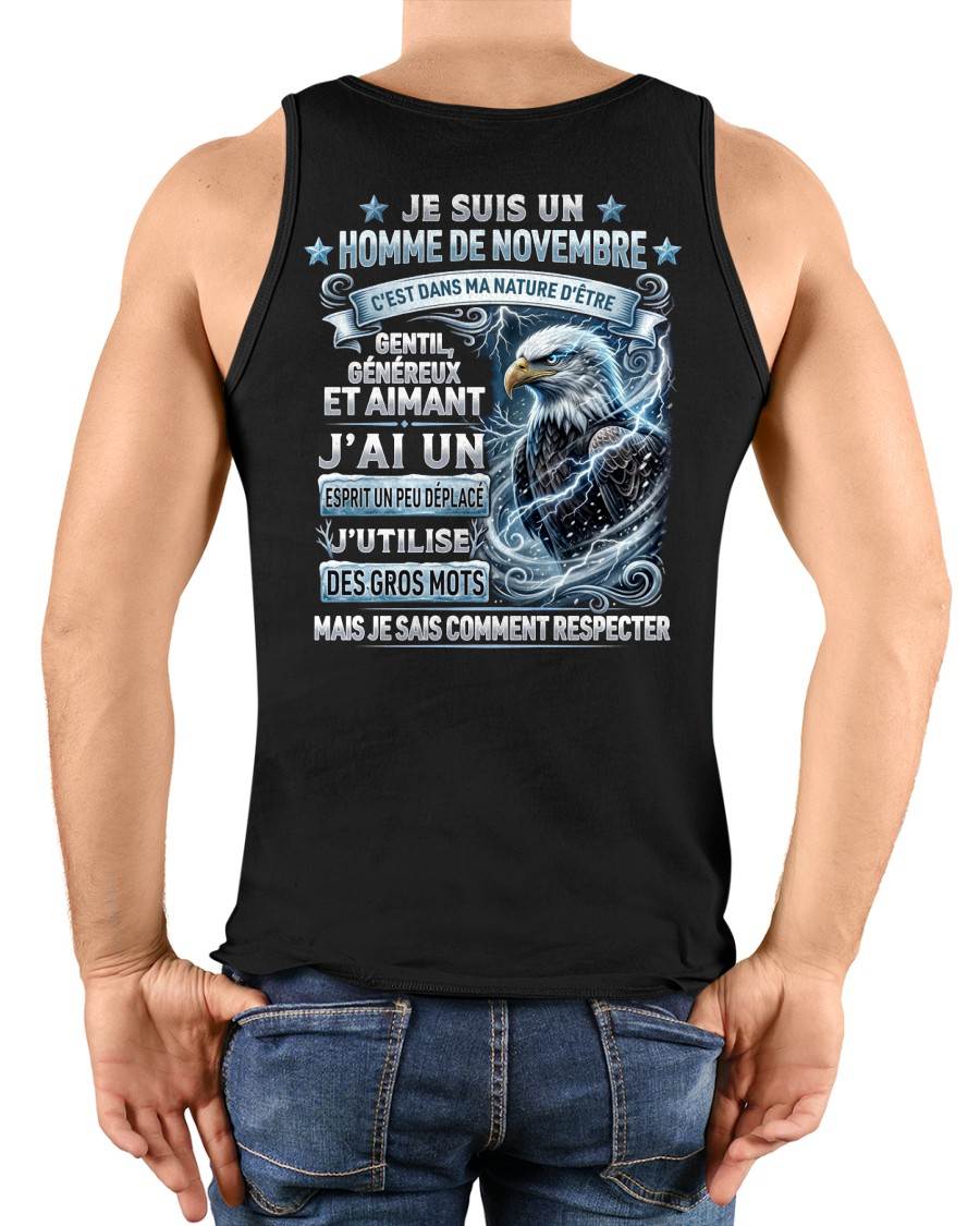 NOVEMBRE – ESPRIT MALICIEUX MAIS SAIT RESPECTER - T-SHIRT ANNIVERSAIRE HOMME - IMPRESSION DTG PREMIUM - frLUNA11 (SKU2604-86-11)