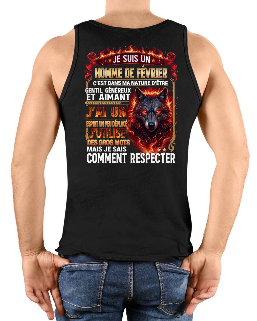 FÉVRIER – ESPRIT MALICIEUX MAIS SAIT RESPECTER - T-SHIRT ANNIVERSAIRE HOMME - IMPRESSION DTG PREMIUM - frLUNA02 (SKU2604-87-02)
