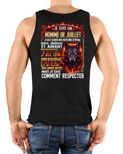 JUILLET – ESPRIT MALICIEUX MAIS SAIT RESPECTER - T-SHIRT ANNIVERSAIRE HOMME - IMPRESSION DTG PREMIUM - frLUNA07 (SKU2604-87-07)