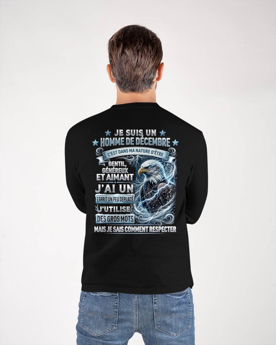 DÉCEMBRE – ESPRIT MALICIEUX MAIS SAIT RESPECTER - T-SHIRT ANNIVERSAIRE HOMME - IMPRESSION DTG PREMIUM - frLUNA12 (SKU2604-86-12)