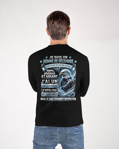 DÉCEMBRE – ESPRIT MALICIEUX MAIS SAIT RESPECTER - T-SHIRT ANNIVERSAIRE HOMME - IMPRESSION DTG PREMIUM - frLUNA12 (SKU2604-86-12)