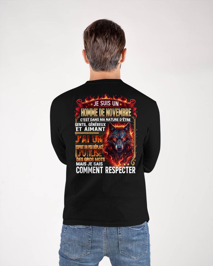 NOVEMBRE – ESPRIT MALICIEUX MAIS SAIT RESPECTER - T-SHIRT ANNIVERSAIRE HOMME - IMPRESSION DTG PREMIUM - frLUNA11 (SKU2604-87-11)