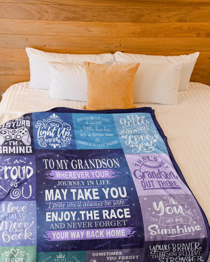 BLANKET FOR GRANDSON – COMFORT & WARMTH GIFT FROM GRANDPARENTS  Sherpa Fleece Quilt Blanket LUNA00 (SKUB11-BLK-02)