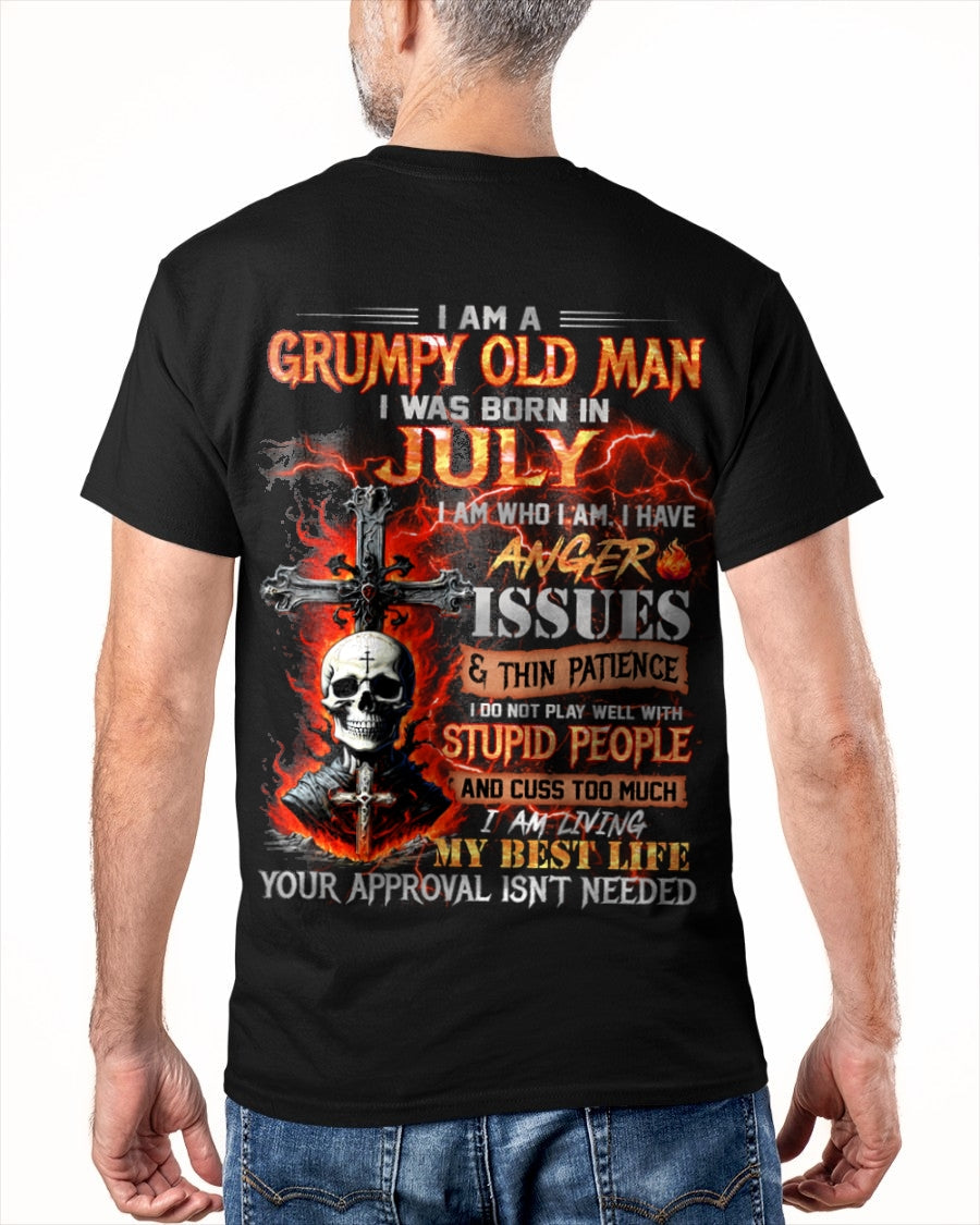 JULY - GRUMPY OLD MAN T-SHIRT - FUNNY SKULL ANGER ISSUES TEE - PERFECT GIFT FOR MEN LUNA07 / male (SKU12-319-07)