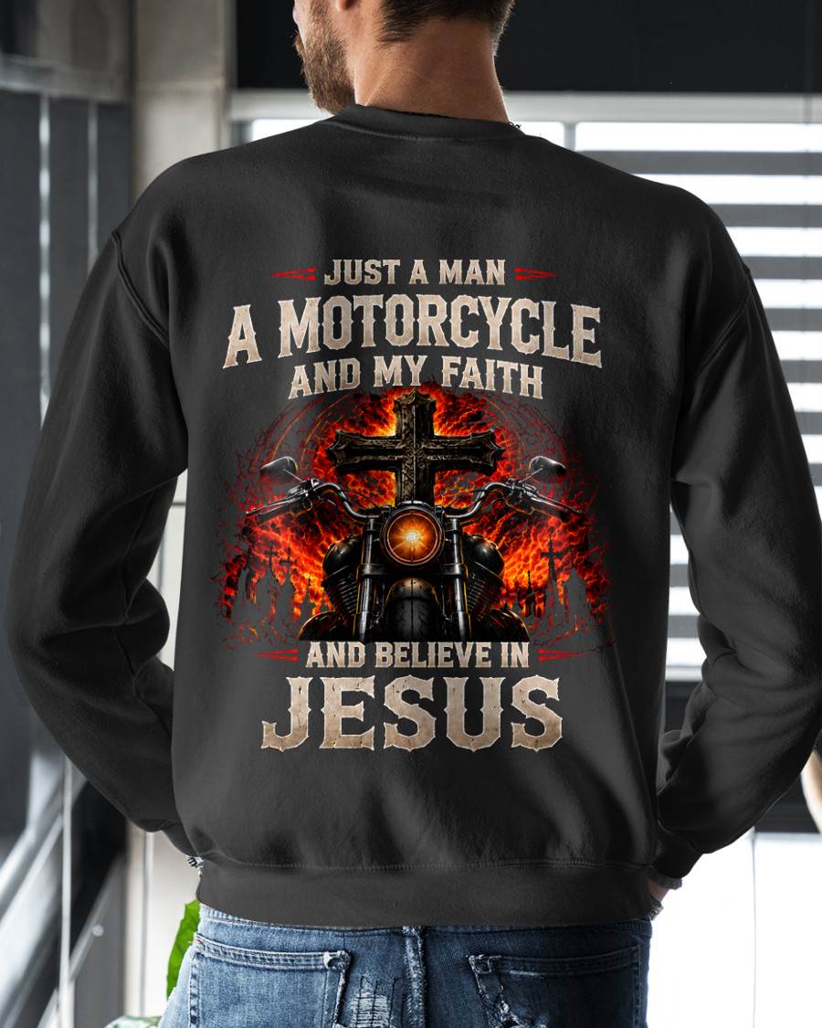 JUST A MAN A MOTORCYCLE MY FAITH IN JESUS - SHIRT FOR MEN - LUNA00 (SKU2608-578)