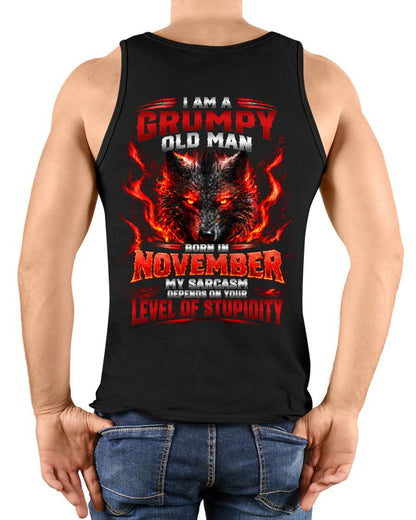 NOVEMBER - I AM A GRUMPY OLD MAN MY SARCASM DEPENDS ON YOUR LEVEL OF STUPIDITY - SHIRT FOR MEN - LUNA11 (SKU2609-286-11)