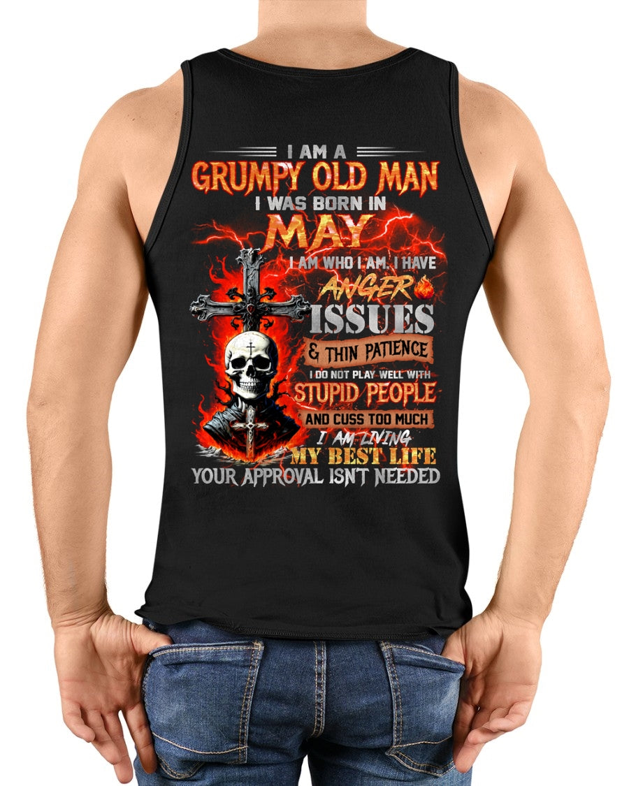 MAY - GRUMPY OLD MAN T-SHIRT - FUNNY SKULL ANGER ISSUES TEE - PERFECT GIFT FOR MEN LUNA05 / male (SKU12-319-05)