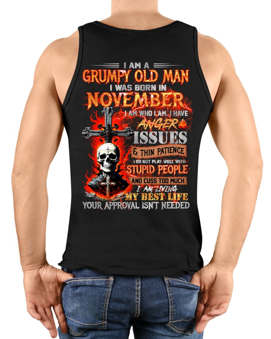 NOVEMBER - GRUMPY OLD MAN T-SHIRT - FUNNY SKULL ANGER ISSUES TEE - PERFECT GIFT FOR MEN LUNA11 / male (SKU12-319-11)