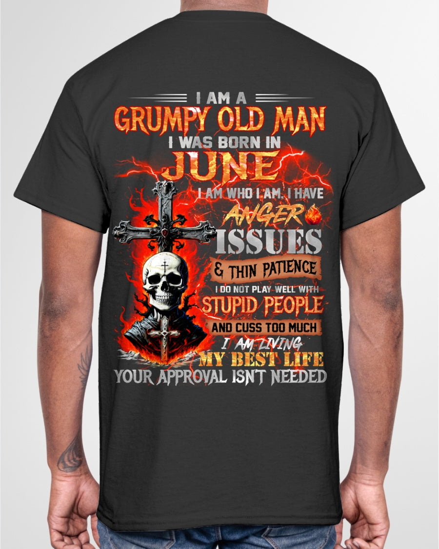 JUNE - GRUMPY OLD MAN T-SHIRT - FUNNY SKULL ANGER ISSUES TEE - PERFECT GIFT FOR MEN LUNA06 / male (SKU12-319-06)