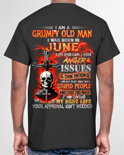 JUNE - GRUMPY OLD MAN T-SHIRT - FUNNY SKULL ANGER ISSUES TEE - PERFECT GIFT FOR MEN LUNA06 / male (SKU12-319-06)