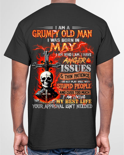 MAY - GRUMPY OLD MAN T-SHIRT - FUNNY SKULL ANGER ISSUES TEE - PERFECT GIFT FOR MEN LUNA05 / male (SKU12-319-05)