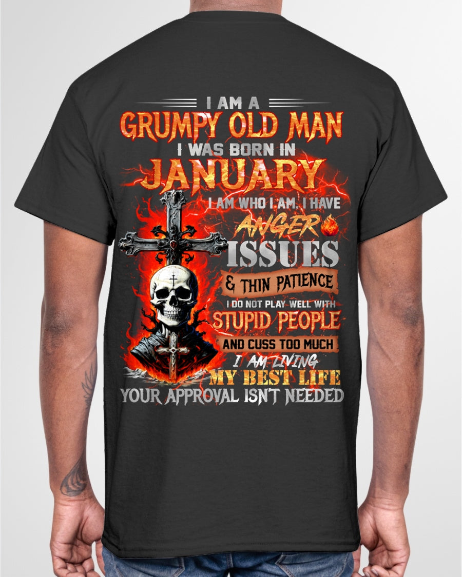 JANUARY - GRUMPY OLD MAN T-SHIRT - FUNNY SKULL ANGER ISSUES TEE - PERFECT GIFT FOR MEN LUNA01 / male (SKU12-319-01)