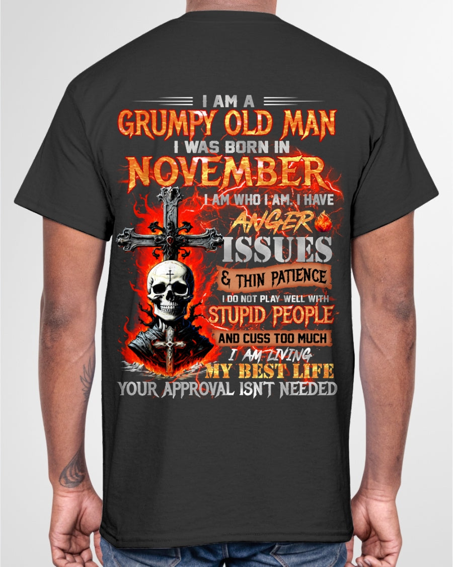 NOVEMBER - GRUMPY OLD MAN T-SHIRT - FUNNY SKULL ANGER ISSUES TEE - PERFECT GIFT FOR MEN LUNA11 / male (SKU12-319-11)