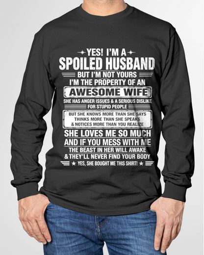 I'M A SPOILED HUSBAND BUT I'M NOT YOURS - SHIRT FROM WIFE TO HUSBAND – LUNA00 (SKU2608-628-00)