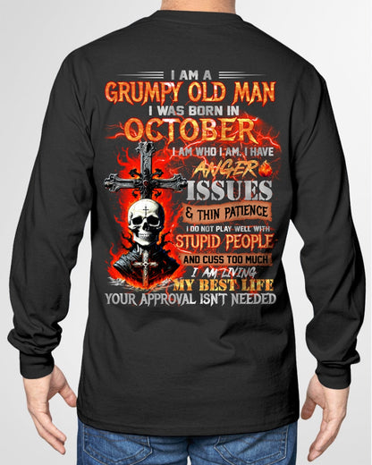OCTOBER - GRUMPY OLD MAN T-SHIRT - FUNNY SKULL ANGER ISSUES TEE - PERFECT GIFT FOR MEN LUNA10 / male (SKU12-319-10)
