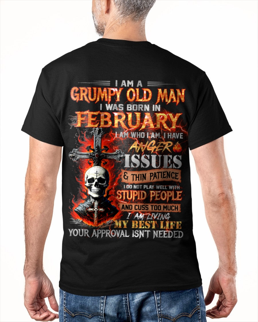 FEBRUARY - GRUMPY OLD MAN T-SHIRT - FUNNY SKULL ANGER ISSUES TEE - PERFECT GIFT FOR MEN LUNA02 / male (SKU12-319-02)
