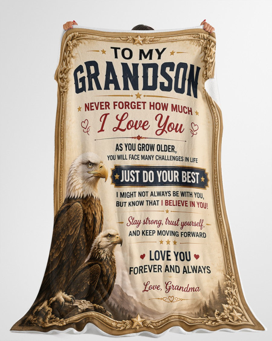 BLANKET FOR GRANDSON – COMFORT & WARMTH GIFT FROM GRANDMA Sherpa Fleece Quilt Blanket LUNA (SKU2608-481)