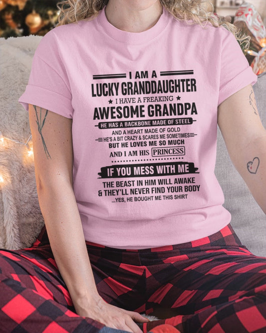 I Am A Lucky Granddaughter T-Shirt – Birthday Gift From Grandpa / Man - LUNA00 (SKU11-122-00)