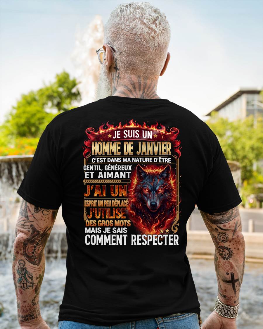 JANVIER - ESPRIT MALICIEUX MAIS SAIT RESPECTER - T-SHIRT ANNIVERSAIRE HOMME - IMPRESSION DTG PREMIUM - frLUNA01 (SKU2604-87-01)