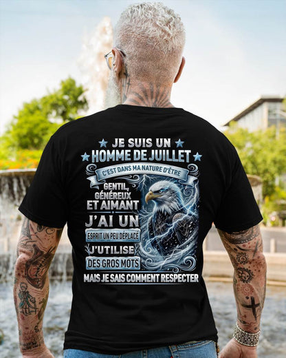 JUILLET – ESPRIT MALICIEUX MAIS SAIT RESPECTER - T-SHIRT ANNIVERSAIRE HOMME - IMPRESSION DTG PREMIUM - frLUNA07 (SKU2604-86-07)