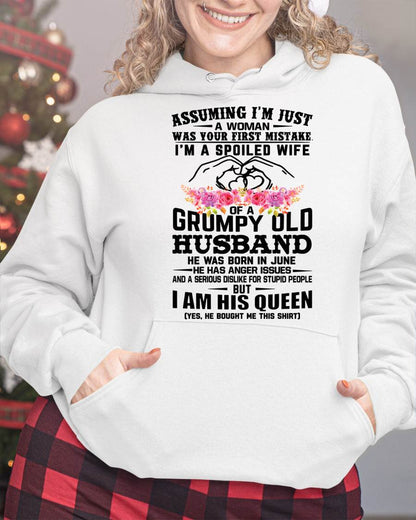 June - Spoiled Wife T-Shirt – Grumpy Old Husband Funny Tee - Perfect Gift From Husband - LUNA06 (SKU11-101-06)