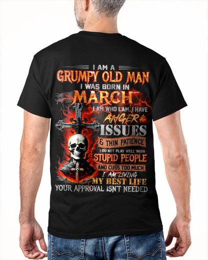 MARCH - GRUMPY OLD MAN T-SHIRT - FUNNY SKULL ANGER ISSUES TEE - PERFECT GIFT FOR MEN LUNA03 / male (SKU12-319-03)