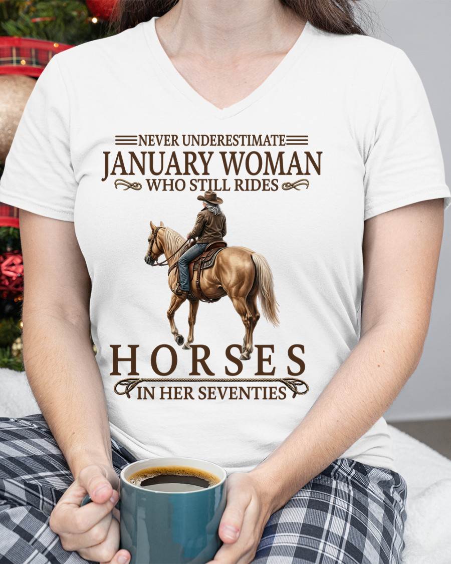 JANUARY SHIRT, A WOMAN WHO STILL RIDES HORSES IN HER SEVENTIES - LUNA01 (SKU2604-287-01)