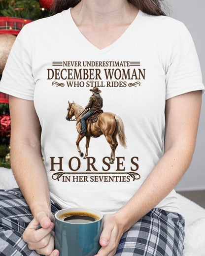 DECEMBER SHIRT, A WOMAN WHO STILL RIDES HORSES IN HER SEVENTIES - LUNA12 (SKU2604-287-12)