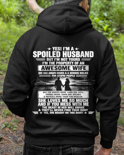 YES! I'M A SPOILED HUSBAND BUT I'M NOT YOURS I'M THE PROPERTY OF AN AWESOME WIFE - SHIRT FROM WIFE TO HUSBAND - LUNA00 (SKU2608-650-00)