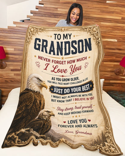BLANKET FOR GRANDSON – COMFORT & WARMTH GIFT FROM GRANDMA Sherpa Fleece Quilt Blanket LUNA (SKU2608-481)
