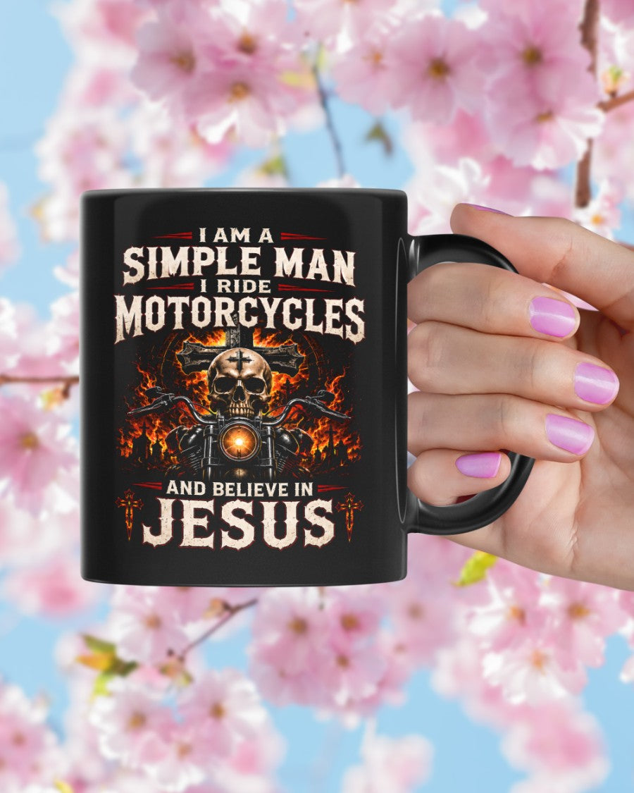 Christian Biker Mug, I Ride Motorcycles And Believe In Jesus Coffee Cup, Skull Motorcycle Gift For Men- LUNA00 (SKU2608-521)
