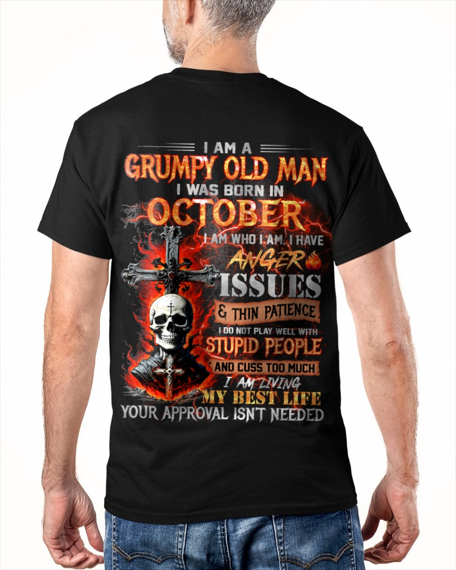 OCTOBER - GRUMPY OLD MAN T-SHIRT - FUNNY SKULL ANGER ISSUES TEE - PERFECT GIFT FOR MEN LUNA10 / male (SKU12-319-10)