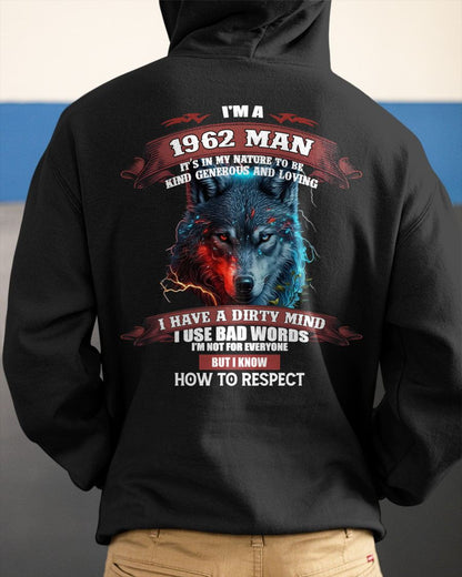 BORN IN 1962 - KNOW HOW TO RESPECT - BIRTHDAY T-SHIRT FOR MEN - LUNA1962 (SKU12-286-1962)